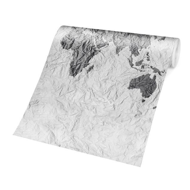 Papel pintado Paper World Map White Grey