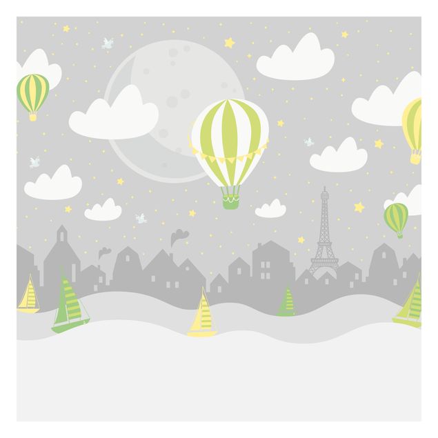 Papeles pintados Paris With Stars And Hot Air Balloon In Grey