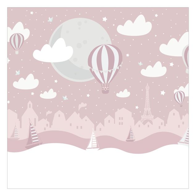 Papeles pintados Paris With Stars And Hot Air Balloon In Pink