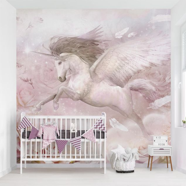 Decoración infantil pared Pegasus Unicorn With Roses