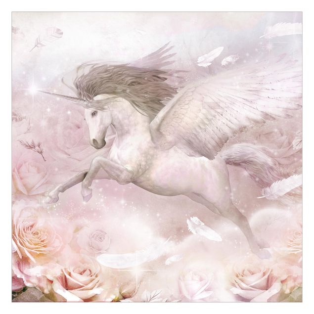 Papel de pared Pegasus Unicorn With Roses