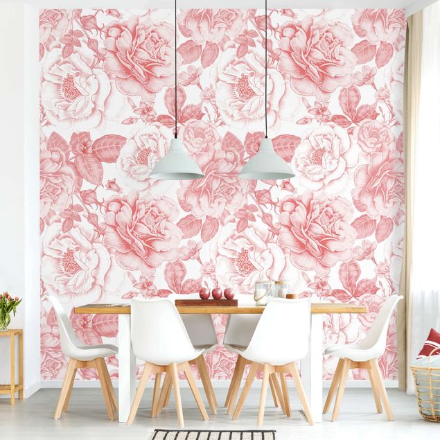 Papel pared flores Peony Pattern Pink