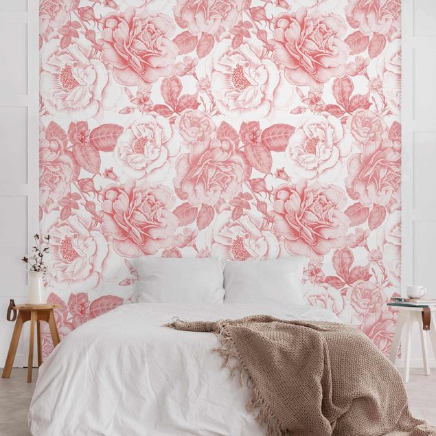 Papel pintado floral Peony Pattern Pink