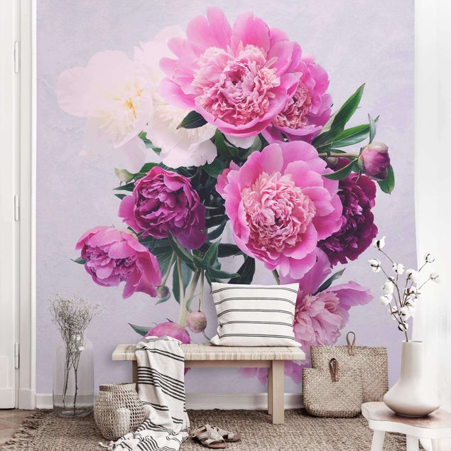 Papel pintado rosas Peonies Shabby Pink White