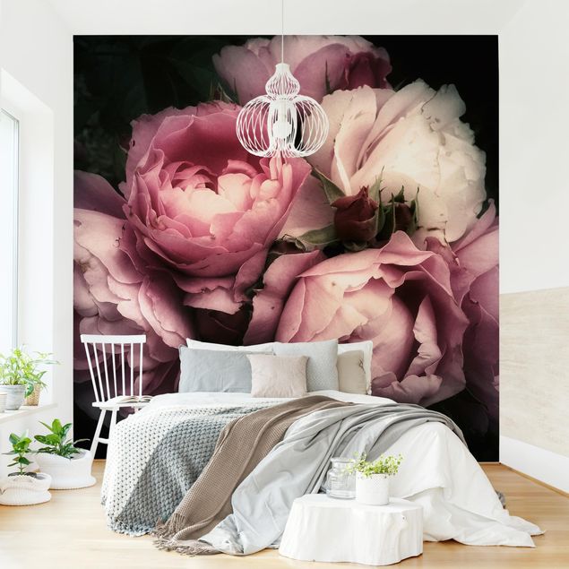 Papel pintado rosas Peony Black Shabby Backdrop