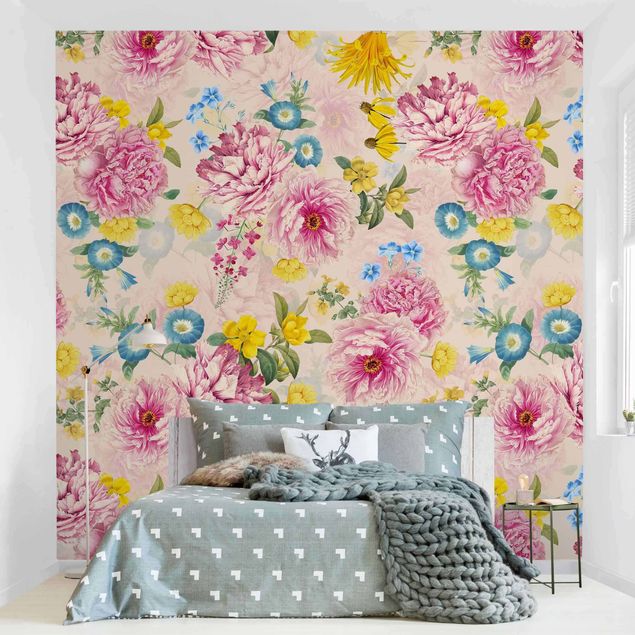 Papel pintado floral Peony Pattern With Yellow