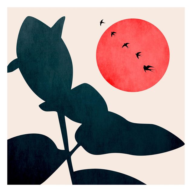 Papel pared animales World Of Plants With Red Sun