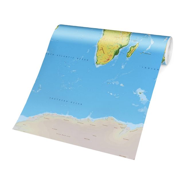 Papel pintado tonos azules Physical World Map