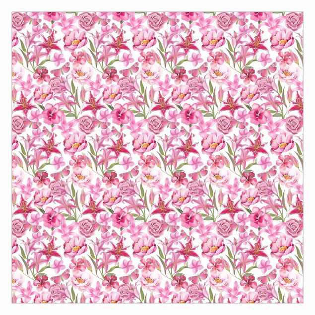 Cuadros Haase Pink Flowers With Butterflies