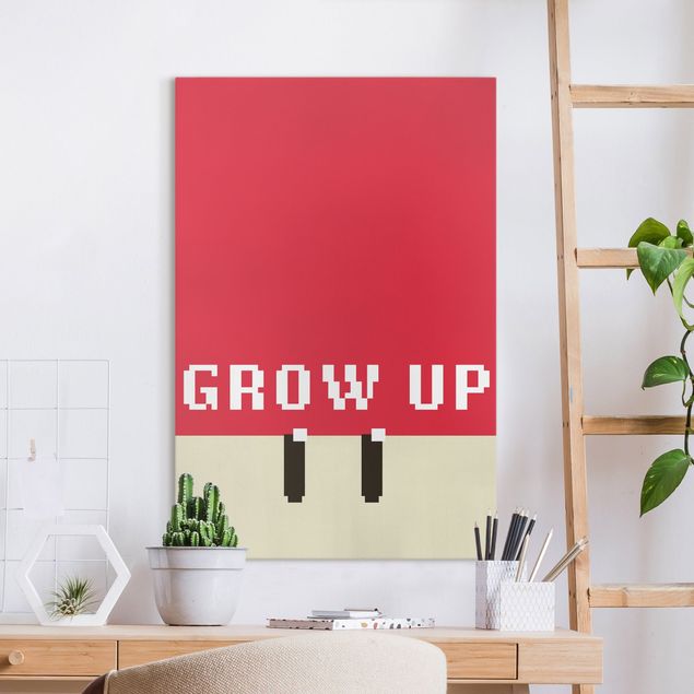 Lienzo frases Pixel Text Grow Up In Red