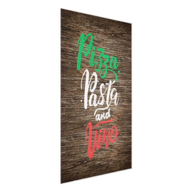 Cuadros decorativos modernos Pizza Pasta and Vino On Wooden Board