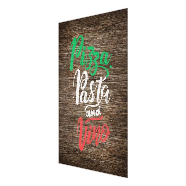 Cuadros decorativos Pizza Pasta and Vino On Wooden Board