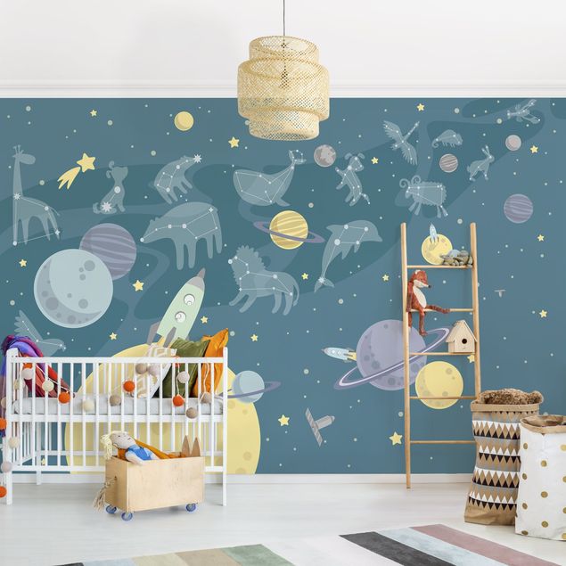 Decoración infantil pared Planets With Zodiac And Missiles