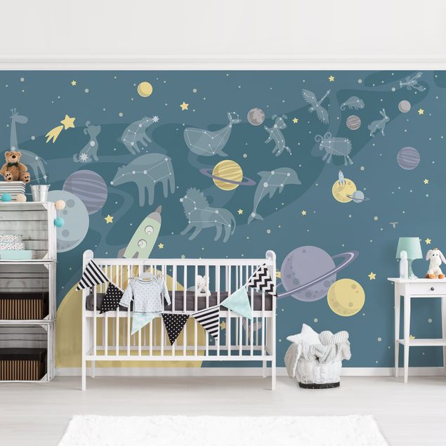 Papel pintado de nubes Planets With Zodiac And Missiles
