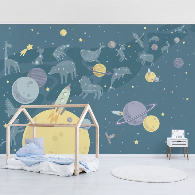 Papel pintado salón moderno Planets With Zodiac And Missiles