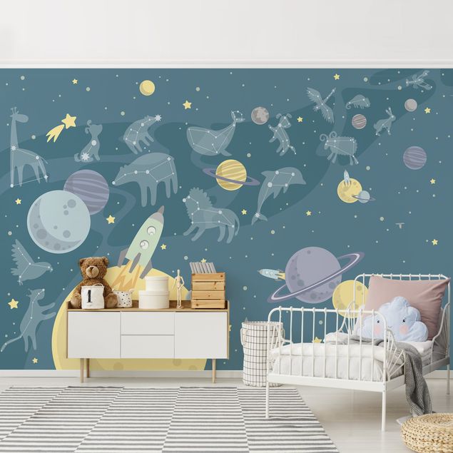 Papel pintado zen Planets With Zodiac And Missiles