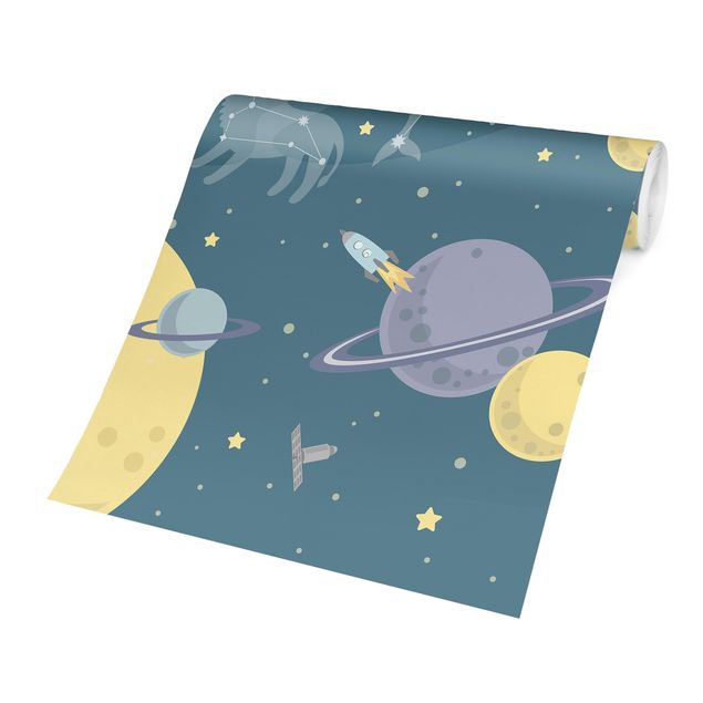 Papel pintado infantil animales Planets With Zodiac And Missiles