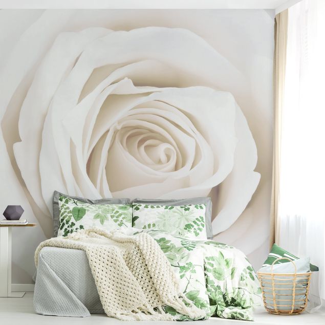 Papel pintado rústico Pretty White Rose