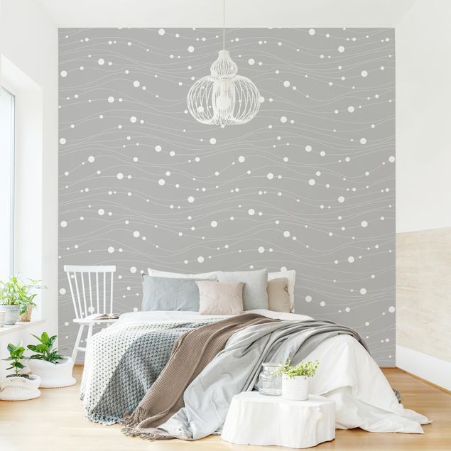 Papel pintado lunares Dots On Wave Pattern In Front Of Gray