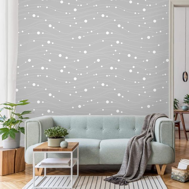 Papel pintado con patrones Dots On Wave Pattern In Front Of Gray