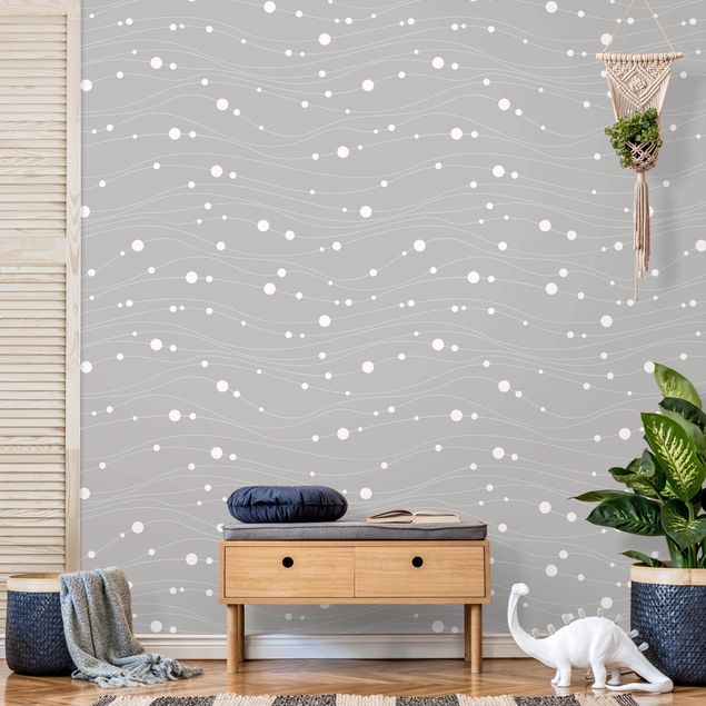 Papel pintado moderno Dots On Wave Pattern In Front Of Gray