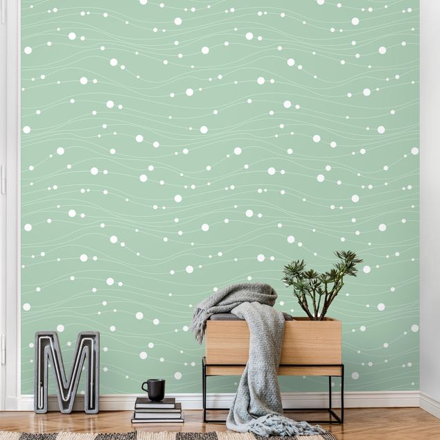 Papel pintado salón moderno Dots On Wave Pattern In Front Of Mint