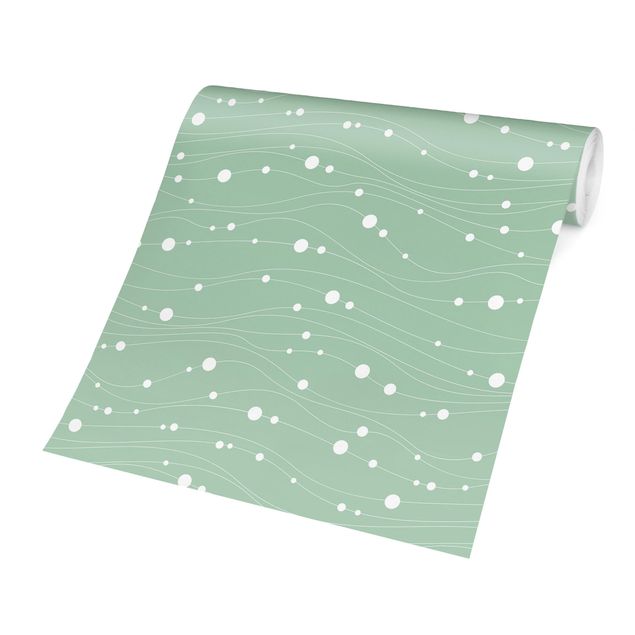 Papel pared azul Dots On Wave Pattern In Front Of Mint