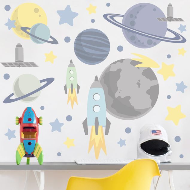 Vinilo espacio Rocket and planets