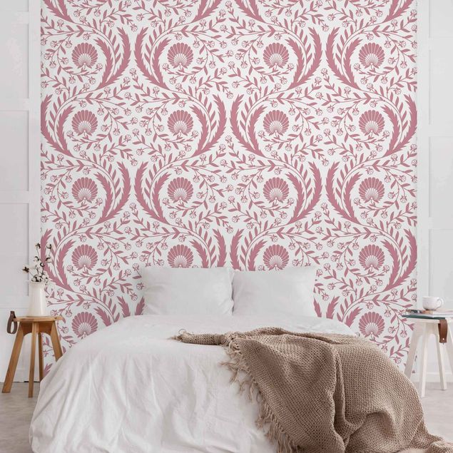 Papel pintado con patrones Tendrils with Fan Flowers in Antique Pink