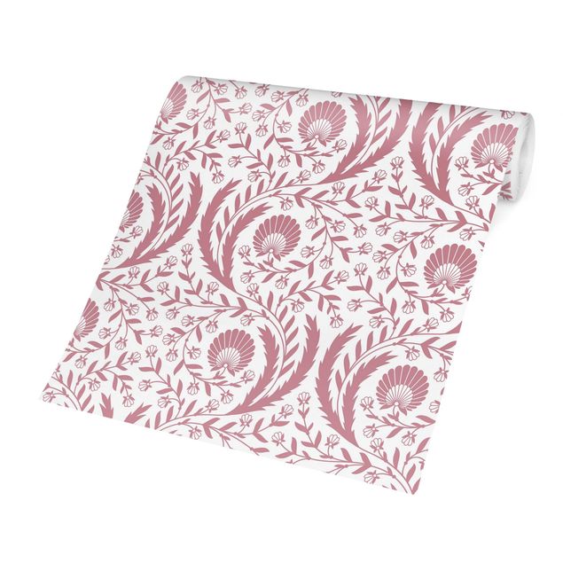 Papel pintado moderno Tendrils with Fan Flowers in Antique Pink