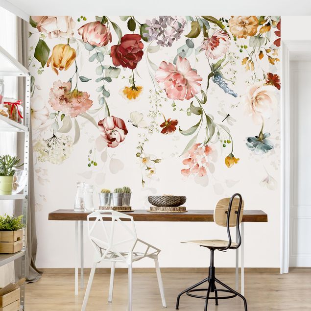 Papel pintado salón moderno Trailing Flowers Watercolour