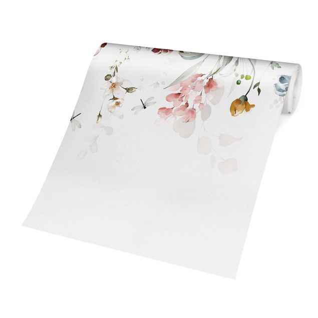 Papel pintado animales Tendril Flowers with Butterflies Watercolour