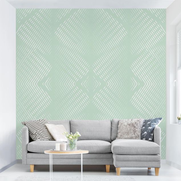Papel pintado geométrico Rhombic Pattern With Stripes In Mint Colour