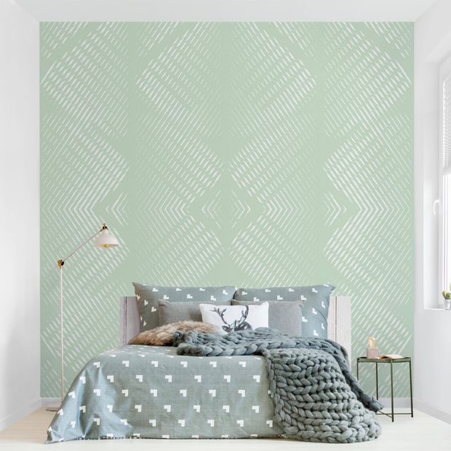 Papel pintado con patrones Rhombic Pattern With Stripes In Mint Colour