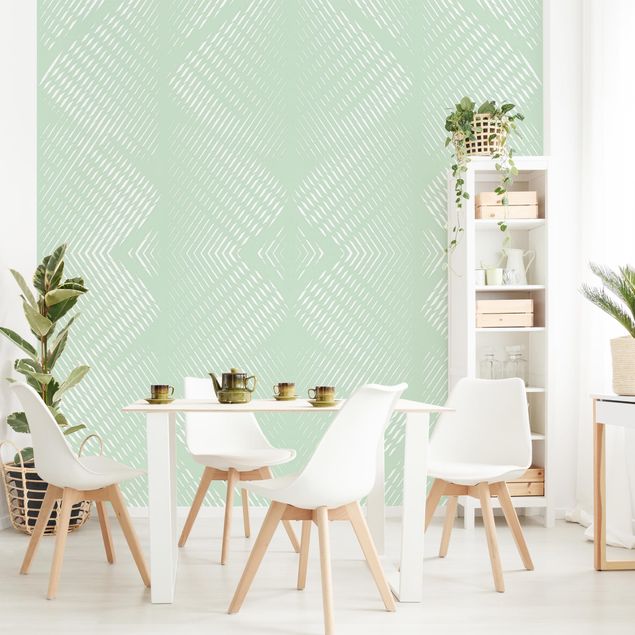 Papel pintado moderno Rhombic Pattern With Stripes In Mint Colour