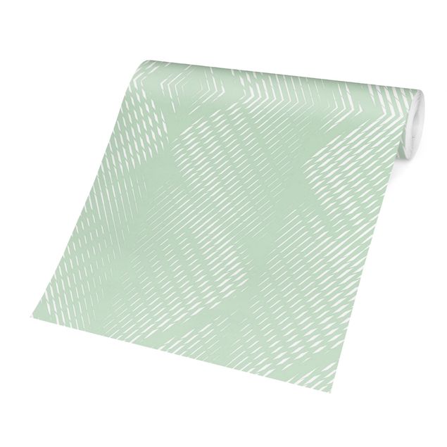 Papel pintado vintage Rhombic Pattern With Stripes In Mint Colour