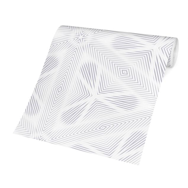 Papel pintado vintage Rhombic Pattern With Stripes And Star In Grey