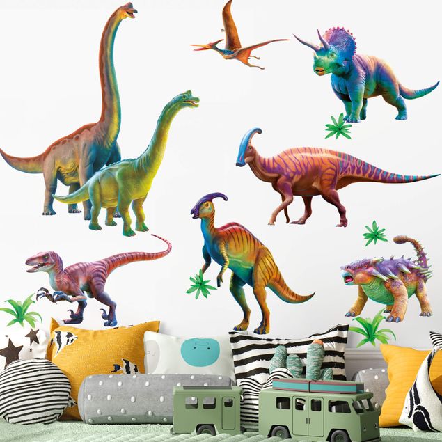 vinilo dinosaurios infantil Rainbow dinosaur set