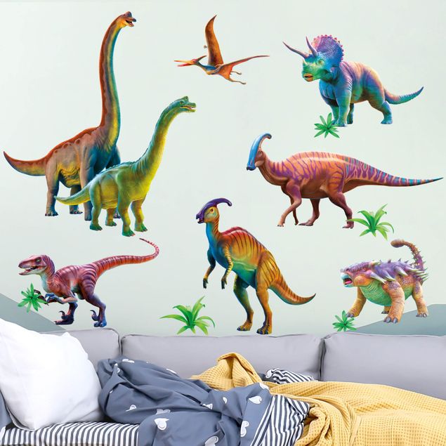 Decoración infantil pared Rainbow dinosaur set