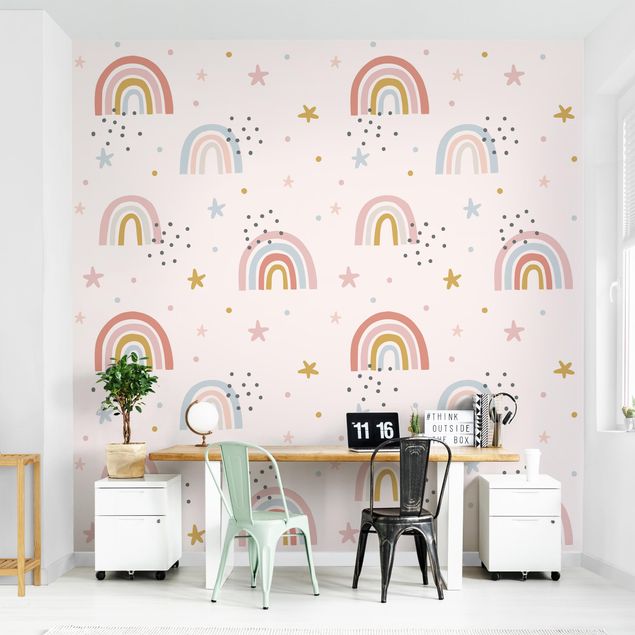Papel pintado con patrones Rainbow World With Stars And Dots