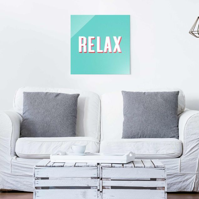 Cuadros de cristal frases Relax Typo On Blue