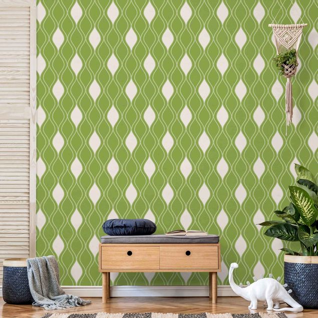 Papel pintado moderno Retro Pattern With Sparkling Drops In Light Green
