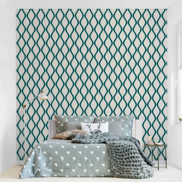 Papel pared geométrico Retro Pattern With Waves In Emerald