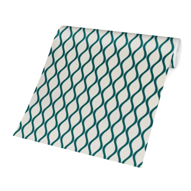 Papel pared vintage Retro Pattern With Waves In Emerald