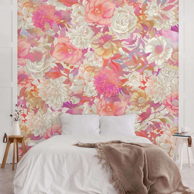 Papel pintado floral Pink Blossom Dream With Roses