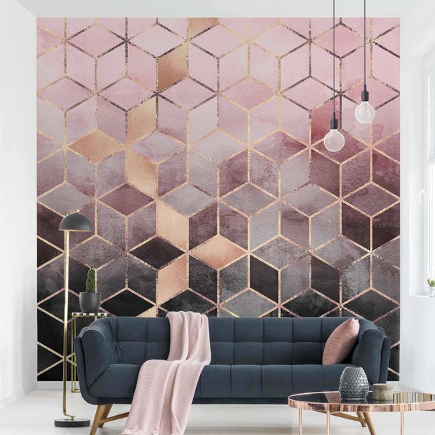 Papel pared geométrico Pink Grey Golden Geometry