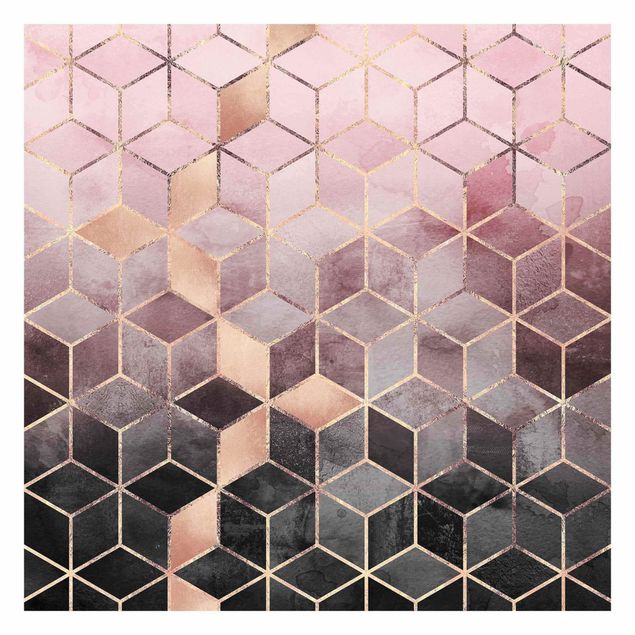 Papel pared rosa Pink Grey Golden Geometry