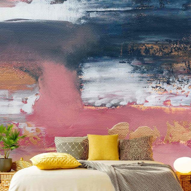 Papel pintado con patrones Pink Storm With Gold