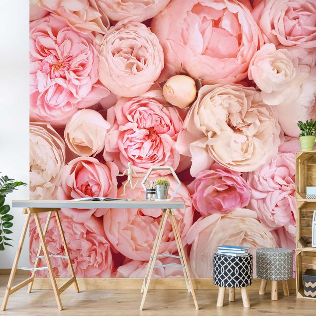 Papel pintado floral Roses Rosé Coral Shabby
