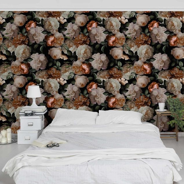 Papel pared flores Red Roses With White Roses